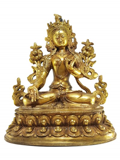 Statue Of White Tara [full Gold Plated], [antique Finishing]