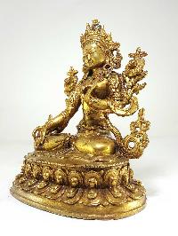 Statue Of White Tara [full Gold Plated], [antique Finishing]