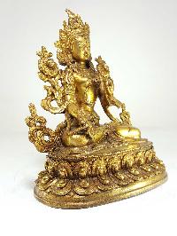 Statue Of White Tara [full Gold Plated], [antique Finishing]