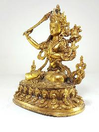 Statue Of Manjushri [full Gold Plated], [antique Finishing]