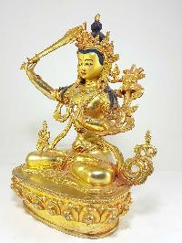 Statue Of Manjushri [full Fire Gold Plated] With [painted Face]