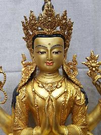 Statue Of Avalokitesvara [partly Gold Plated], [painted Face], [big Statue]