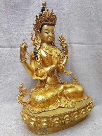 Statue Of Avalokitesvara [partly Gold Plated], [painted Face], [big Statue]