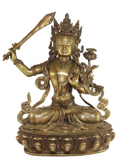 Original Statue Of Manjushri In Natural Bronze Finishing