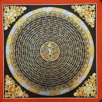 Tibetan Mantra Mandala Thangka Painting With Gold And Silver Color [variation 1]