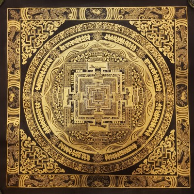 Tibetan Kalachakra Mandala Thangka Painting On Golden Color Only [variation 2]