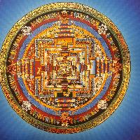 Real Gold Tibetan Kalachakra Mandala Thangka Painting With Shaded Lotus [variation Blue]