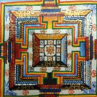 Real Gold Tibetan Kalachakra Mandala Thangka Painting With Shaded Lotus [variation Blue]