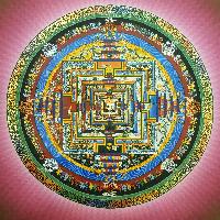 Real Gold Tibetan Kalachakra Mandala Thangka Painting With Shaded Lotus [variation Pink]