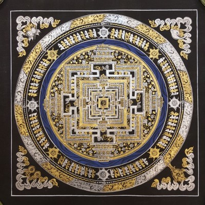 Tibetan Kalachakra Mandala Thangka With Golden And Silver Color