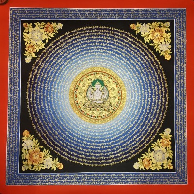 Tibetan Correct And Dedicated Mantra Mandala Thangka Painting Of Avalokitesvara Chenrezig