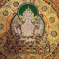 Tibetan Correct And Dedicated Mantra Mandala Thangka Painting Of Avalokitesvara Chenrezig