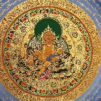 Tibetan Correct And Dedicated Mantra Mandala Thangka Painting Of Yellow Jambhala (kuber, Dzambhala )