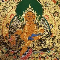 Tibetan Correct And Dedicated Mantra Mandala Thangka Painting Of Yellow Jambhala (kuber, Dzambhala )