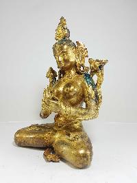 Statue Of Green Tara, Newari Style, [full Fire Gold Plated], [antique Finishing], 16th Century Patan Museum Copy, [old Post], [remakable]