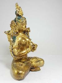 Statue Of Green Tara, Newari Style, [full Fire Gold Plated], [antique Finishing], 16th Century Patan Museum Copy, [old Post], [remakable]