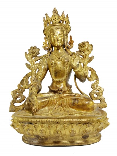 Statue Of White Tara, Newari Style, [full Fire Gold Plated], [antique Finishing], 16th Century Patan Museum Copy