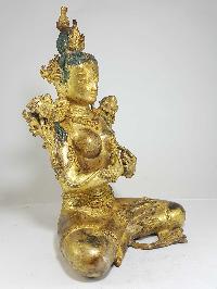 Statue Of Green Tara, Newari Style, [full Fire Gold Plated], [antique Finishing, 16th Century Patan Museum Copy