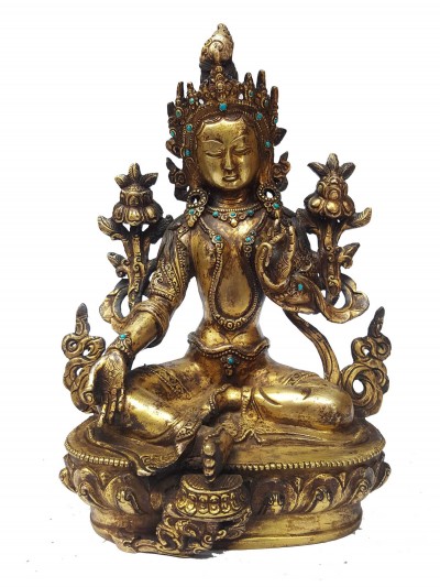 Statue Of Green Tara [full Fire Gold Plated], And [antique Finishing]