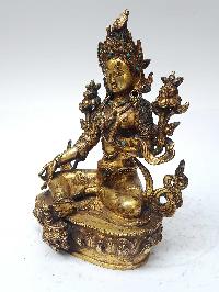 Statue Of Green Tara [full Fire Gold Plated], And [antique Finishing]