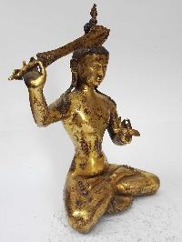 Statue Of Manjushri [full Fire Gold Plated], And [antique Finishing]