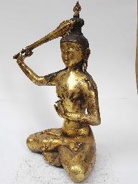 Statue Of Manjushri [full Fire Gold Plated], And [antique Finishing]