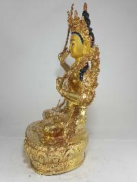 Statue Of Manjushri [full Fire Gold Plated] And [painted Face]