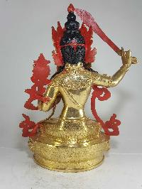 Statue Of Manjushri [full Fire Gold Plated] And [painted Face]