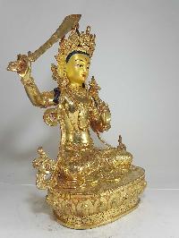 Statue Of Manjushri [full Fire Gold Plated] And [painted Face]