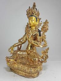 Statue Of Green Tara [full Fire Gold Plated] And [painted Face]