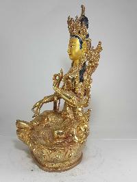 Statue Of Green Tara [full Fire Gold Plated] And [painted Face]