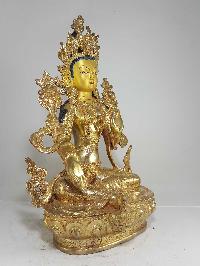 Statue Of Green Tara [full Fire Gold Plated] And [painted Face]