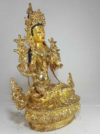 Statue Of White Tara [full Fire Gold Plated] And [painted Face]