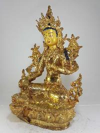 Statue Of Green Tara [full Fire Gold Plated] And [painted Face]