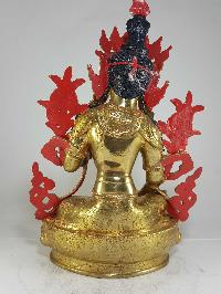 Statue Of Green Tara [full Fire Gold Plated] And [painted Face]