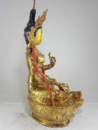 Statue Of Green Tara [full Fire Gold Plated] And [painted Face]