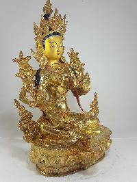 Statue Of Green Tara [full Fire Gold Plated] And [painted Face]