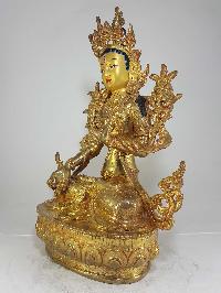 Statue Of White Tara [full Fire Gold Plated] And [painted Face]