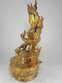 Statue Of White Tara [full Fire Gold Plated] And [painted Face]