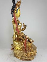 Statue Of White Tara [full Fire Gold Plated] And [painted Face]