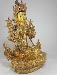 Statue Of White Tara [full Fire Gold Plated] And [painted Face]