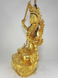 Statue Of Manjushri [full Fire Gold Plated] And [painted Face]