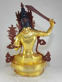 Statue Of Manjushri [full Fire Gold Plated] And [painted Face]