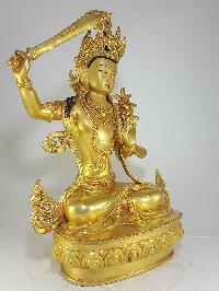 Statue Of Manjushri [full Fire Gold Plated] And [painted Face]