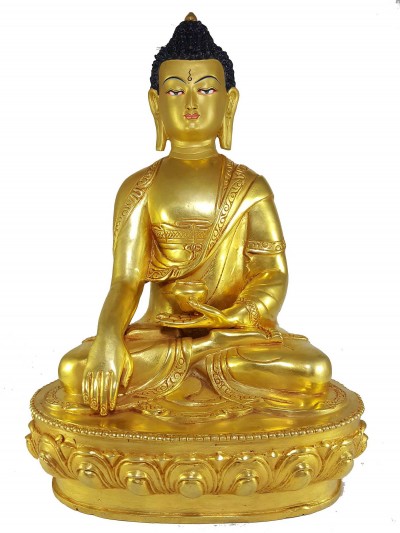 Statue Of Shakyamuni Buddha [full Fire Gold Plated] And [painted Face]