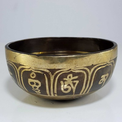 [stock No : 34] Handmade Beaten Therapy Bowl With Etching And Carving [g], [throat Chakra]