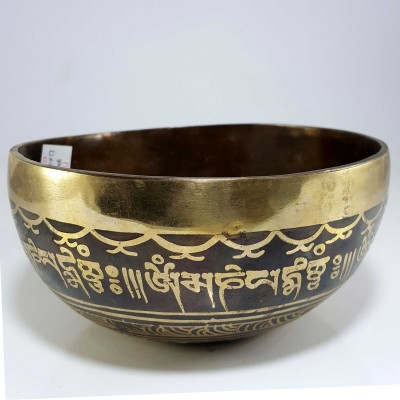 [stock No : 39] Handmade Beaten Therapy Bowl With Etching And Carving [d], [sacral Chakra]