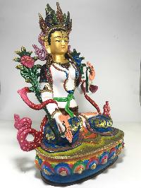 Statue Of White Tara [gold Plated] And [traditional Color Finishing]