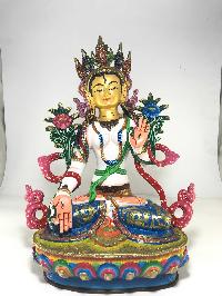 Statue Of White Tara [gold Plated] And [traditional Color Finishing]