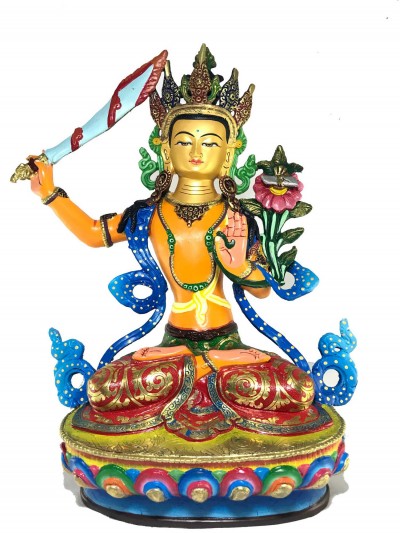 Statue Of Manjushri [gold Plated] And [traditional Color Finishing]